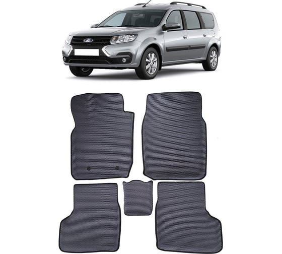 Ковры в салон автомобиля Eva Smart lada largus вариант макси 3d 5мест 2012 - эва сота чёрные c черной окантовкой 3403-B5B5-S 1