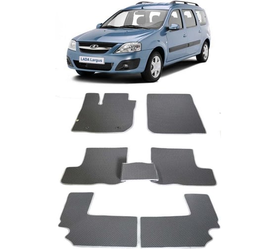 Ковры в салон автомобиля Eva Smart lada largus 7мест 2012 - эва сота чёрные c черной окантовкой 1923-B5B5-S 1