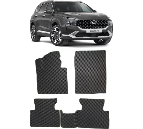 Ковры в салон автомобиля Eva Smart hyundai santa fe iv рестайлинг 2020 - эва сота коричневые c черной окантовкой 3529-A6B5-S 1