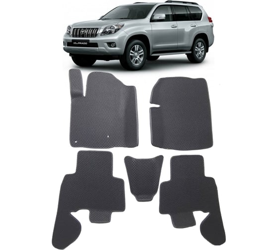Ковры в салон автомобиля Eva Smart toyota land cruiser prado 150 вариант макси 3d 2009 - 2013 эва сота чёрные c черной окантовкой 2425-B5B5-S