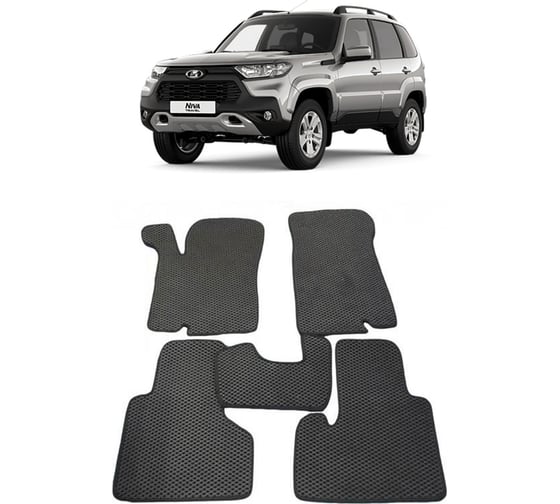 Ковры в салон автомобиля Eva Smart lada niva travel 2020 - эва сота чёрные c серой окантовкой 3579-B5B1-S 1