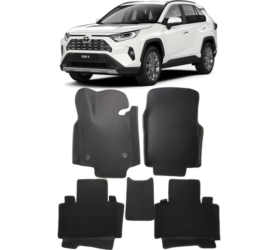 Ковры в салон автомобиля Eva Smart toyota rav 4 v (xa50) вариант макси 3d 2018 - эва сота чёрные c синей окантовкой 3336-B5B2-S