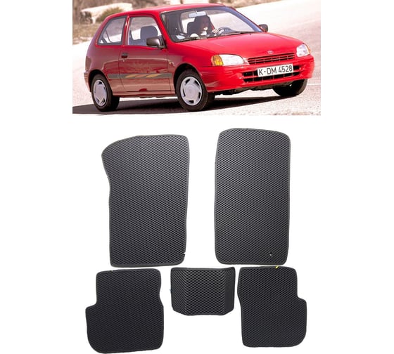 Ковры в салон автомобиля Eva Smart toyota starlet 3дв 1996 - 1998 эва сота коричневые c красной окантовкой 3128-A6A7-S