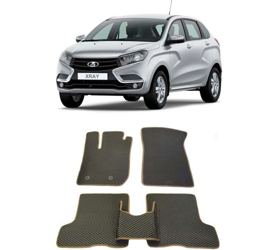 Ковры в салон автомобиля Eva Smart lada xray 2015 - эва сота коричневые c коричневой окантовкой 1956-A6A6-S 1