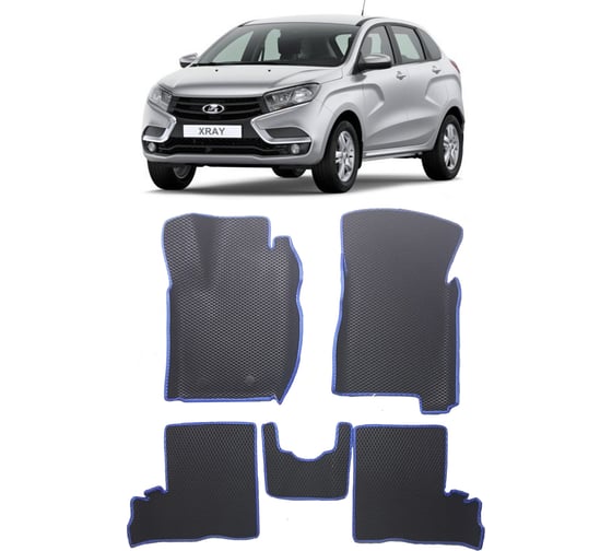 Ковры в салон автомобиля Eva Smart lada xray вариант макси 3d 2015 - эва сота серые c синей окантовкой 3305-B1B2-S 1