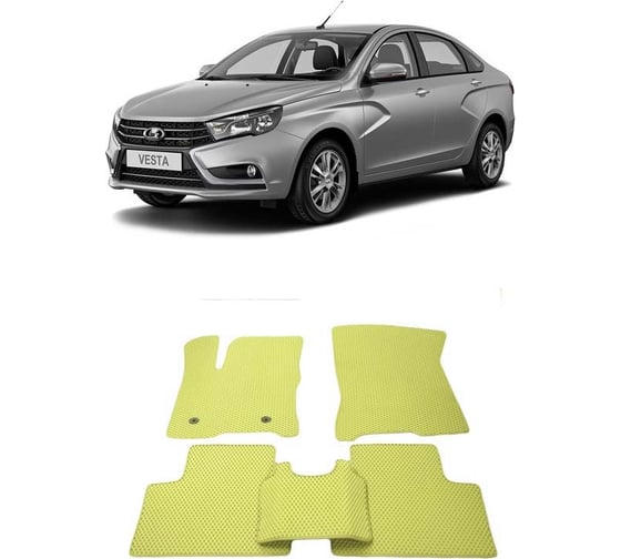 Ковры в салон автомобиля Eva Smart lada vesta 2015 - эва сота бежевые c синей окантовкой 1958-A1B2-S 1