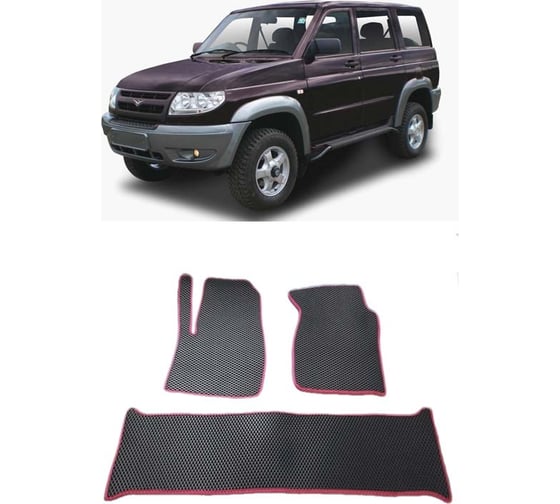Ковры в салон автомобиля Eva Smart uaz patriot 2005 - 2013 эва сота чёрные c красной окантовкой 1936-B5A7-S 1