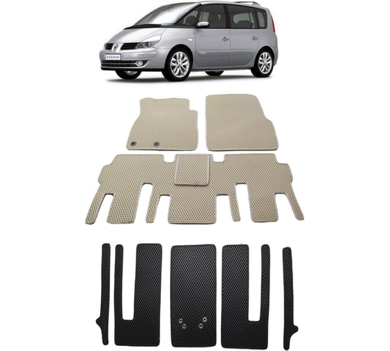 Ковры в салон автомобиля Eva Smart renault espace iv 7мест 2002 - 2012 эва сота чёрные c коричневой окантовкой 3411-B5A6-S 1