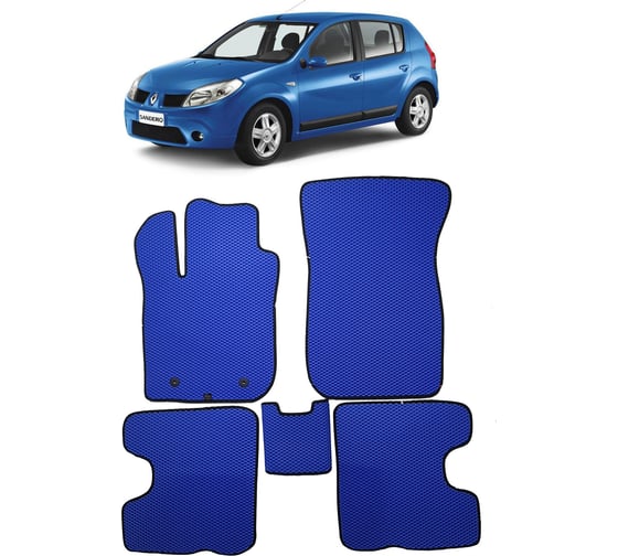 Ковры в салон автомобиля Eva Smart renault sandero i 2009 - 2014 эва сота чёрные c бежевой окантовкой 1702-B5A1-S 1