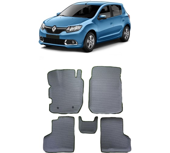 Ковры в салон автомобиля Eva Smart renault sandero ii вариант макси 3d 2014 - эва сота чёрные c синей окантовкой 3764-B5B2-S