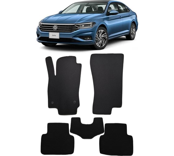 Ковры в салон автомобиля Eva Smart volkswagen jetta vii 2018 - эва сота чёрные c синей окантовкой 3200-B5B2-S 1
