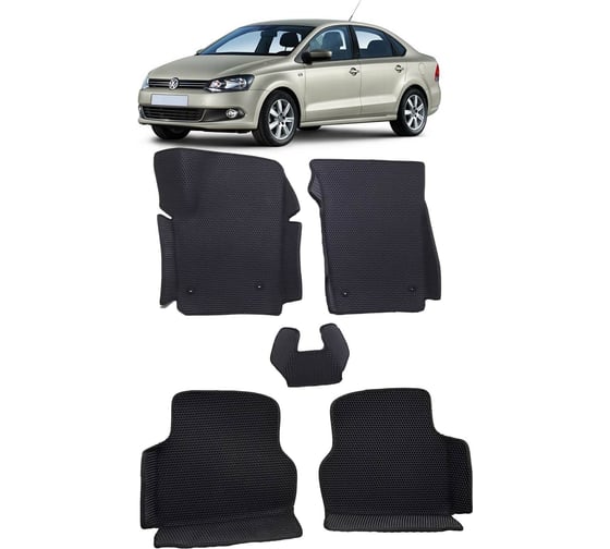 Ковры в салон автомобиля Eva Smart volkswagen polo v седан вариант 3d макси 2009 - 2020 эва сота коричневые c коричневой окантовкой 3068-A6A6-S 1