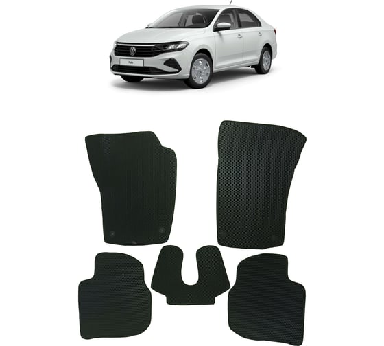 Ковры в салон автомобиля Eva Smart volkswagen polo vi лифтбек 2020 - эва сота бежевые c синей окантовкой 3175-A1B2-S 1