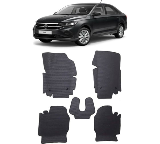 Ковры в салон автомобиля Eva Smart volkswagen polo vi лифтбек вариант макси 3d 2020 - эва сота чёрные c коричневой окантовкой 3192-B5A6-S 1