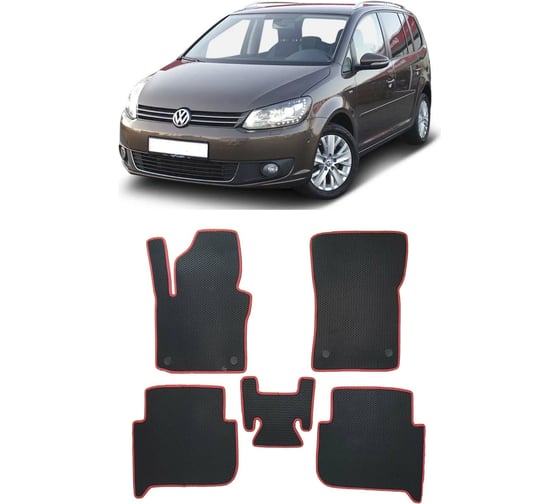 Ковры в салон автомобиля Eva Smart volkswagen touran ii минивэн 5мест 2010 - 2015 эва сота чёрные c красной окантовкой 3837-B5A7-S