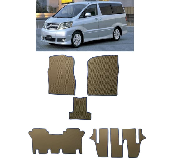 Ковры в салон автомобиля Eva Smart toyota alphard i 7мест 2002 - 2005 эва сота чёрные c бежевой окантовкой 3459-B5A1-S 1