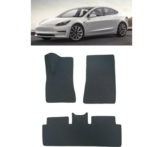 Ковры в салон автомобиля Eva Smart tesla model 3 2017 - эва сота чёрные c черной окантовкой 3713-B5B5-S 1
