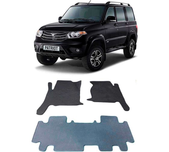 Ковры в салон автомобиля Eva Smart uaz patriot (люкс) 2014 - эва сота чёрные c синей окантовкой 1937-B5B2-S