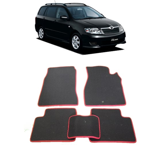 Ковры в салон автомобиля Eva Smart toyota corolla fielder (nze 124) правый руль 2000 - 2006 эва сота чёрные c серой окантовкой 2392-B5B1-S 1