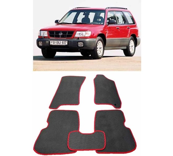 Ковры в салон автомобиля Eva Smart subaru forester i (sf) правый руль 1997 - 2002 эва сота чёрные c коричневой окантовкой 1754-B5A6-S 1