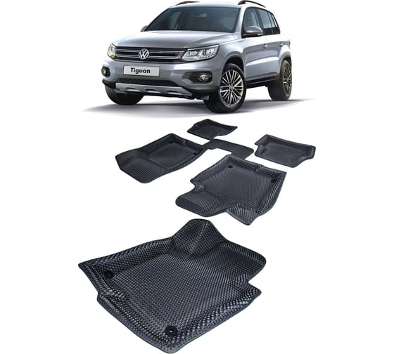 Ковры в салон автомобиля Eva Smart volkswagen tiguan i пресс борта 2007 - 2016 эва сота серые c черной окантовкой 3561-B1B5-S 1