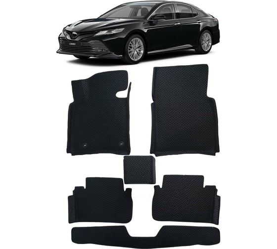 Ковры в салон автомобиля Eva Smart toyota camry viii (xv70) вариант макси 3d 2017 - эва сота чёрные c серой окантовкой 3223-B5B1-S