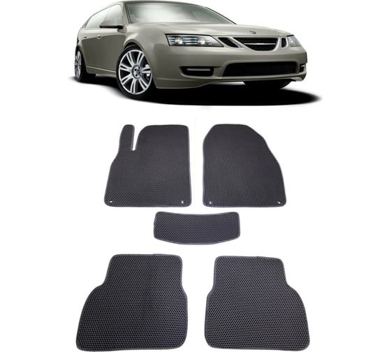 Ковры в салон автомобиля Eva Smart saab 9-3 2002 - 2008 эва сота серые c красной окантовкой 2632-B1A7-S 1