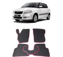 Ковры в салон автомобиля Eva Smart skoda fabia ii 2007 - 2014 эва сота чёрные c коричневой окантовкой 1720-B5A6-S