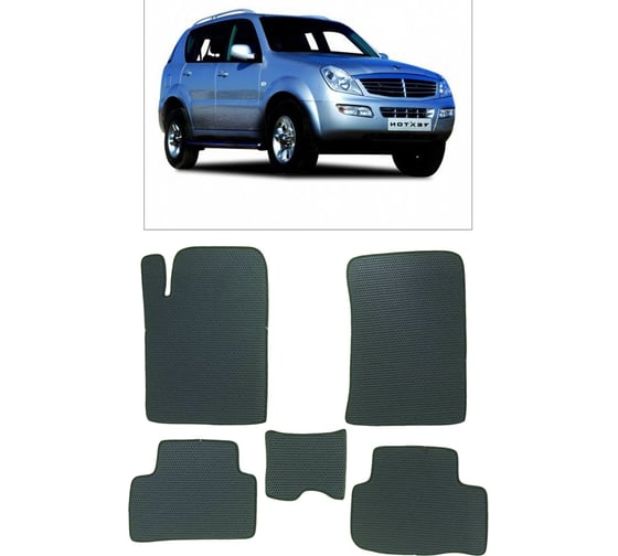 Ковры в салон автомобиля Eva Smart ssang yong rexton i 2001 - 2007 эва сота серые c синей окантовкой 3524-B1B2-S 1