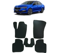 Ковры в салон автомобиля Eva Smart skoda rapid ii 2020 - эва сота коричневые c синей окантовкой 3183-A6B2-S