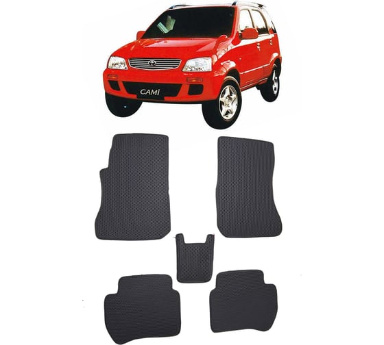 Ковры в салон автомобиля Eva Smart toyota cami i (j100) правый руль рестайлинг 2000 - 2006 эва сота чёрные c коричневой окантовкой 3017-B5A6-S 1