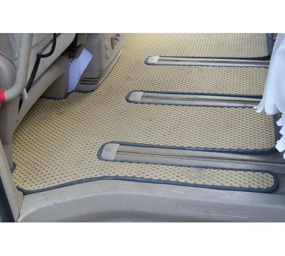 Ковры в салон автомобиля Eva Smart toyota alphard i правый руль 7мест 2002 - 2005 эва сота коричневые c черной окантовкой 2869-A6B5-S