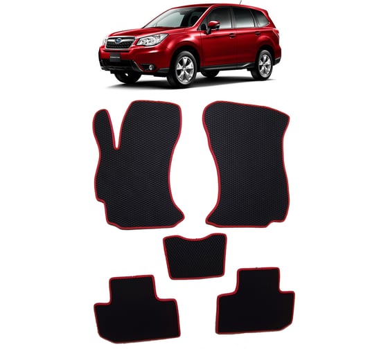 Ковры в салон автомобиля Eva Smart subaru forester iv (sj) 2013 - 2018 эва сота бежевые c красной окантовкой 1758-A1A7-S 1