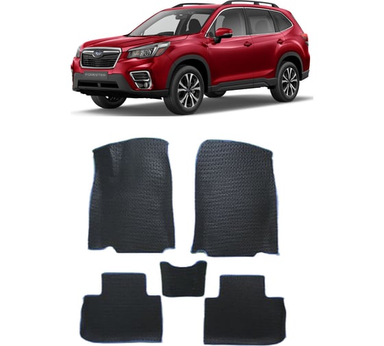 Ковры в салон автомобиля Eva Smart subaru forester v вариант макси 3d 2018 - 2021 эва сота чёрные c коричневой окантовкой 3756-B5A6-S 1