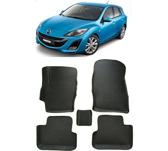 Ковры в салон автомобиля Eva Smart mazda 3 (bl) вариант макси 3d 2009 - 2013 эва сота серые c синей окантовкой 3596-B1B2-S 1