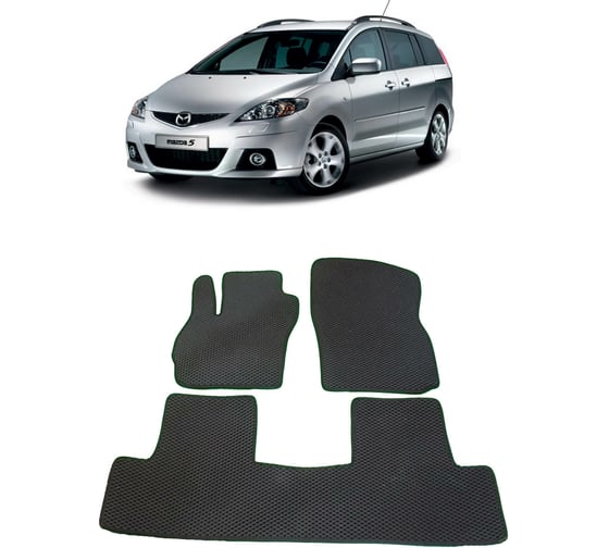 Ковры в салон автомобиля Eva Smart mazda 5 i (cr) 2005 - 2010 эва сота серые c синей окантовкой 1451-B1B2-S 1