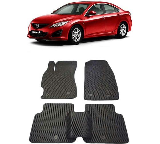 Ковры в салон автомобиля Eva Smart mazda 6 ii (gh) 2007 - 2012 эва сота коричневые c синей окантовкой 1453-A6B2-S 1