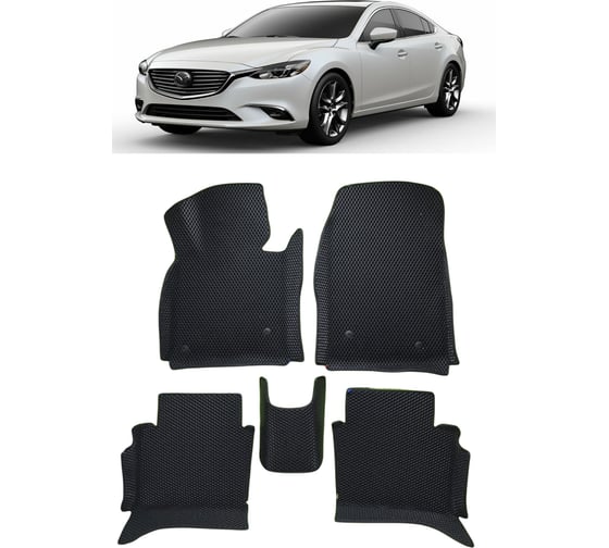 Ковры в салон автомобиля Eva Smart mazda 6 iii (gj) рестайлинг вариант макси 3d 2015 - эва сота коричневые c синей окантовкой 3565-A6B2-S 1