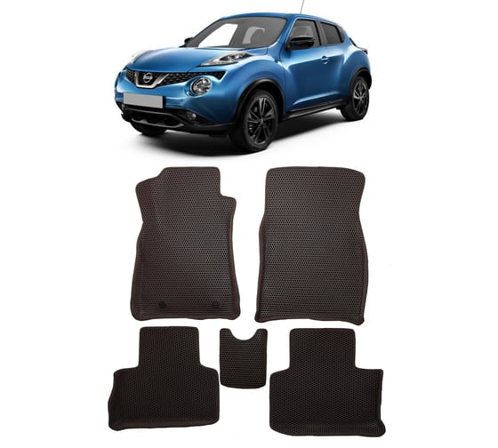 Ковры в салон автомобиля Eva Smart nissan juke вариант макси 3d 2010 - 2019 эва сота чёрные c бежевой окантовкой 3389-B5A1-S 1