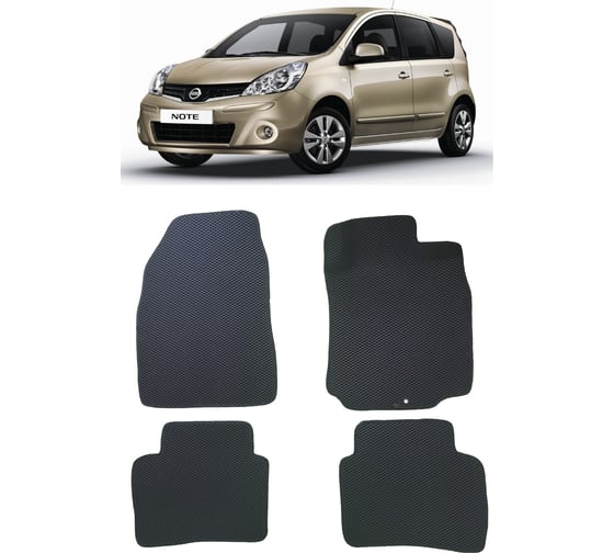 Ковры в салон автомобиля Eva Smart nissan note i правый руль 2005 - 2014 эва сота чёрные c серой окантовкой 2972-B5B1-S 1