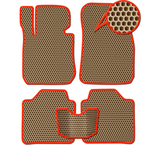 Ковры в салон автомобиля Eva Smart fiat doblo l рестайлинг 5мест вариант макси 3d 2005 - 2015 эва сота бежевые c красной окантовкой 3890-A1A7-S 1