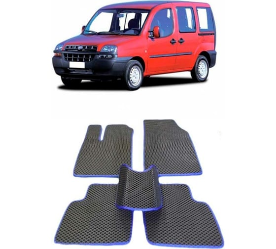 Ковры в салон автомобиля Eva Smart fiat doblo i 5мест 2001 - 2005 эва сота чёрные c красной окантовкой 1975-B5A7-S 1