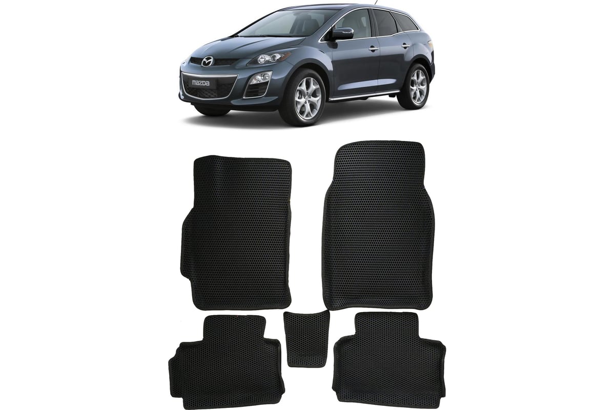 Ковры в салон автомобиля Eva Smart mazda cx-7 вариант макси 3d 2006 - 2012  эва сота чёрные c синей окантовкой 3370-B5B2-S - заказать в  интернет-магазине: цена, описание, отзывы.