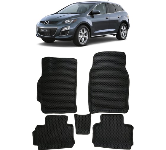 Ковры в салон автомобиля Eva Smart mazda cx-7 вариант макси 3d 2006 - 2012 эва сота коричневые c синей окантовкой 3370-A6B2-S 1