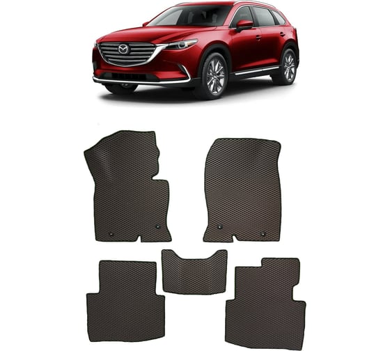 Ковры в салон автомобиля Eva Smart mazda cx-9 ii 2016 - эва сота чёрные c синей окантовкой 2931-B5B2-S