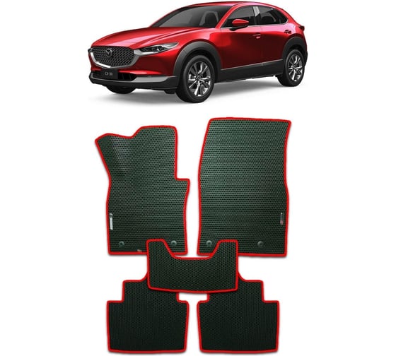 Ковры в салон автомобиля Eva Smart mazda cx-30 i 2019 - эва сота чёрные c коричневой окантовкой 3485-B5A6-S 1