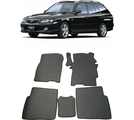 Ковры в салон автомобиля Eva Smart mazda capella vi правый руль универсал 1998 - 2002 эва сота серые c синей окантовкой 2390-B1B2-S 1