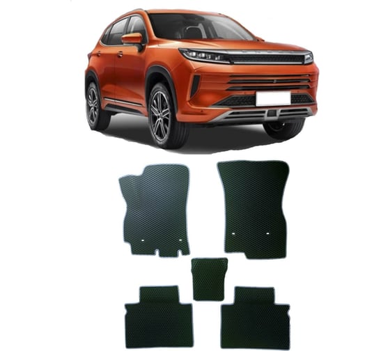 Ковры в салон автомобиля Eva Smart exeed lx 2019 - эва сота чёрные c красной окантовкой 3932-B5A7-S 1