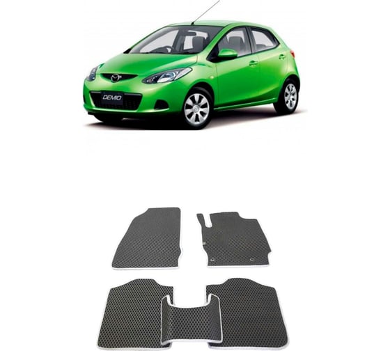 Ковры в салон автомобиля Eva Smart mazda demio iii (de) правый руль 2007 - 2014 эва сота серые c красной окантовкой 2465-B1A7-S