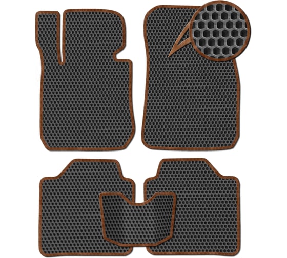 Ковры в салон автомобиля Eva Smart mitsubishi asx вариант макси 3d 2010 - эва сота чёрные c коричневой окантовкой 3242-B5A6-S